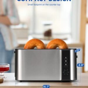 DyBaxa Stainless Steel Toaster 4 Slice, Toaster 2 Slice Long Slot, Compact 4 Slice Toaster Wide Slot for Bagel Sourdough Artisan Croissant Muffin, 6 Browning Control, Warming Rack, Removal Crumb Tray