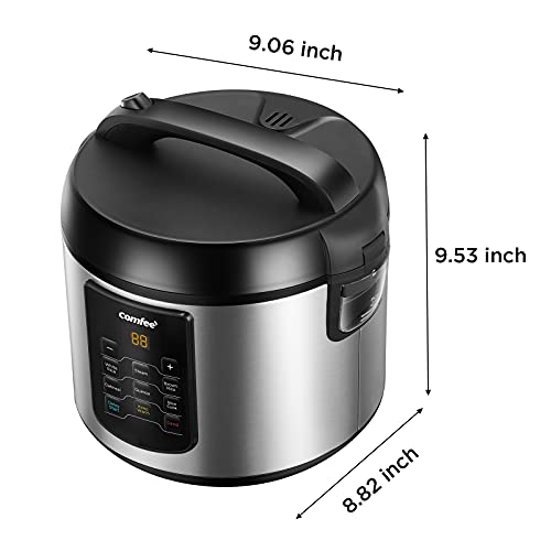 COMFEE' Rice Cooker, 6-in-1 Stainless Steel Multi Cooker, Slow Cooker, Steamer, Saute, and Warmer, 2 QT, 8 Cups Cooked(4 Cups Uncooked), Brown Rice, Quinoa and Oatmeal, 6 One-Touch Programs