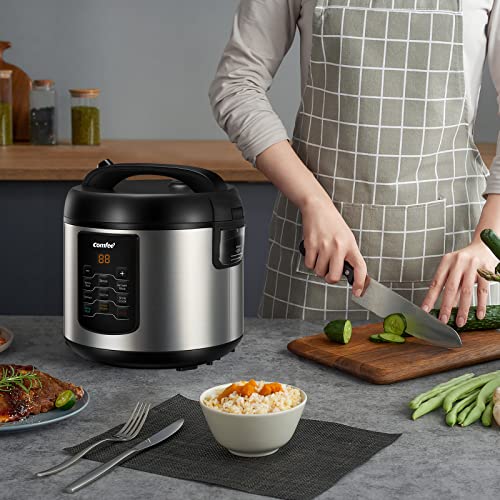 COMFEE' Rice Cooker, 6-in-1 Stainless Steel Multi Cooker, Slow Cooker, Steamer, Saute, and Warmer, 2 QT, 8 Cups Cooked(4 Cups Uncooked), Brown Rice, Quinoa and Oatmeal, 6 One-Touch Programs