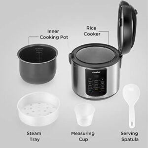 COMFEE' Rice Cooker, 6-in-1 Stainless Steel Multi Cooker, Slow Cooker, Steamer, Saute, and Warmer, 2 QT, 8 Cups Cooked(4 Cups Uncooked), Brown Rice, Quinoa and Oatmeal, 6 One-Touch Programs