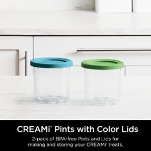 Ninja XSKPLID2CD Pints 2 Pack, Compatible with NC299AMZ & NC300s Series Creami Ice Cream Makers, BPA-Free & Dishwasher Safe, Lime & Aqua Lids, 1