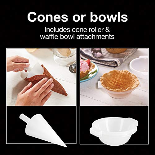 Proctor Silex Waffle Cone and Ice Cream Bowl Maker with Browning Control, Shaper Roller and Cup Press, 7.5” Nonstick Plates, White (26410)