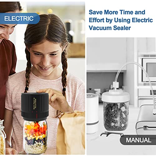 Vigeev Electric Mason Jar Vacuum Sealer, Cordless Vacuum Sealer Kit for Wide-Mouth & Regular-Mouth Mason Jars, for Food Storage and Fermentation, Black