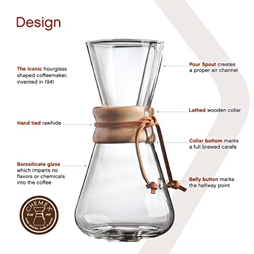 Chemex Pour-Over Glass Coffeemaker - Classic Series - 3-Cup - Exclusive Packaging