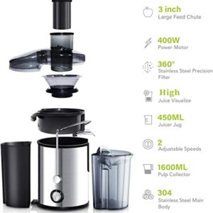 Juicer Machines,Juicer,Large 3 Inch Feed Chute Juicer for Whole Fruits and Vegetables,Faster Juicer with Dual Speed,Juice Residue Separation,Easy to Use/Clean,Anti-Drip