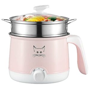 avkobow hot pot, electric pot for raman, soup, noodles, steak, oatmeal, rapid mini cooker with temperature control, 1.8l (pink)