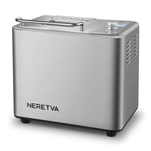 neretva bread maker machine , 20-in-1 2lb automatic breadmaker with gluten free pizza sourdough setting, digital, programmable, 1 hour keep warm, 2 loaf sizes, 3 crust colors – receipe booked included (sliver)