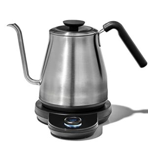 oxo brew gooseneck electric kettle – hot water kettle, pour over coffee & tea kettle, adjustable temperature, built-in brew timer, stainless steel, 1l​