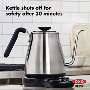 OXO Brew Gooseneck Electric Kettle – Hot Water Kettle, Pour Over Coffee & Tea Kettle, Adjustable Temperature, Built-In Brew Timer, Stainless Steel, 1L​