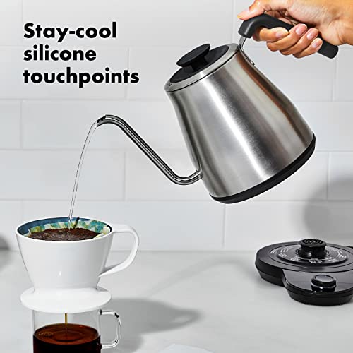 OXO Brew Gooseneck Electric Kettle – Hot Water Kettle, Pour Over Coffee & Tea Kettle, Adjustable Temperature, Built-In Brew Timer, Stainless Steel, 1L​