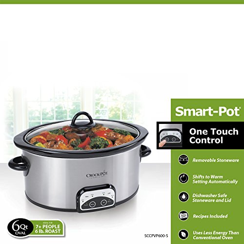 Crock-Pot SCCPVP600-S Smart-Pot 6-Quart Slow Cooker, Brushed Stainless Steel, 6 Qt, Stainless