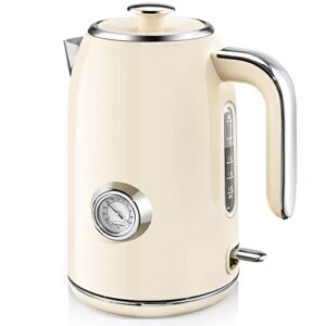 sulives electric kettle, 1.7l stainless steel tea kettle with temperature gauge, 1500w water boiler with led light, bpa-free, auto shut-off and boil-dry protection