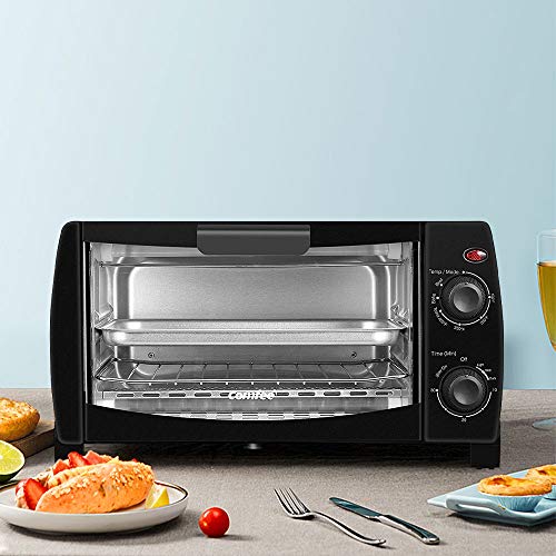 COMFEE' 4 Slice Small Toaster Oven Countertop, Retro Compact Design, Multi-Function with 30-Minute Timer, Bake, Broil, Toast, 1000 Watts, 2-Rack Capacity, Black (CFO-BB101)