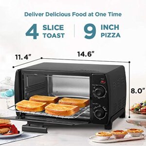 COMFEE' 4 Slice Small Toaster Oven Countertop, Retro Compact Design, Multi-Function with 30-Minute Timer, Bake, Broil, Toast, 1000 Watts, 2-Rack Capacity, Black (CFO-BB101)