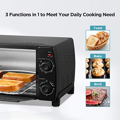 COMFEE' 4 Slice Small Toaster Oven Countertop, Retro Compact Design, Multi-Function with 30-Minute Timer, Bake, Broil, Toast, 1000 Watts, 2-Rack Capacity, Black (CFO-BB101)