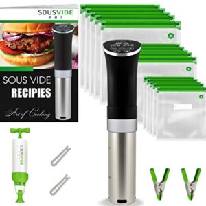 SOUSVIDE ART Precision Cooker Kit | 1000W STANDARD Sous Vide Machine Immersion Cookers Circulator | 15 Vacuum Seal Bags, Vacuum Pump, Digital Timer, & Temperature Control | All In One Sous Vide Machines