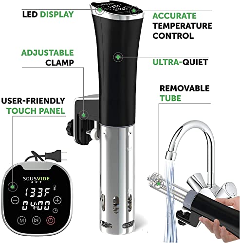 SOUSVIDE ART Precision Cooker Kit | 1000W STANDARD Sous Vide Machine Immersion Cookers Circulator | 15 Vacuum Seal Bags, Vacuum Pump, Digital Timer, & Temperature Control | All In One Sous Vide Machines