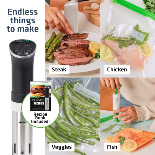 SOUSVIDE ART Precision Cooker Kit | 1000W STANDARD Sous Vide Machine Immersion Cookers Circulator | 15 Vacuum Seal Bags, Vacuum Pump, Digital Timer, & Temperature Control | All In One Sous Vide Machines