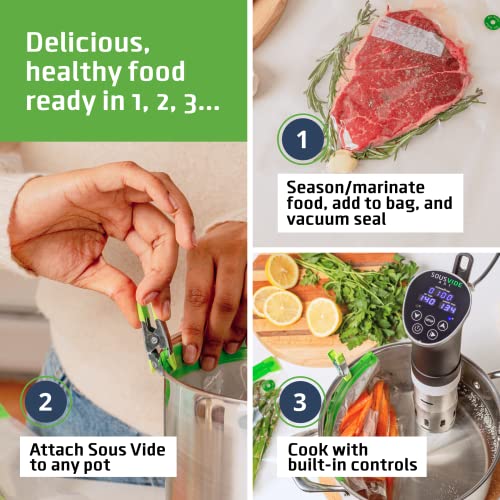 SOUSVIDE ART Precision Cooker Kit | 1000W STANDARD Sous Vide Machine Immersion Cookers Circulator | 15 Vacuum Seal Bags, Vacuum Pump, Digital Timer, & Temperature Control | All In One Sous Vide Machines