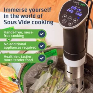 SOUSVIDE ART Precision Cooker Kit | 1000W STANDARD Sous Vide Machine Immersion Cookers Circulator | 15 Vacuum Seal Bags, Vacuum Pump, Digital Timer, & Temperature Control | All In One Sous Vide Machines