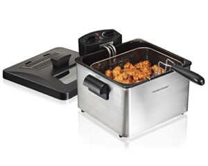 hamilton beach triple basket electric deep fryer, 19 cups / 4.5 liters oil capacity, lid with view window, professional style, 1800 watts, stainless steel (35034)
