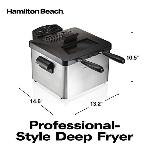 Hamilton Beach Triple Basket Electric Deep Fryer, 19 Cups / 4.5 Liters Oil Capacity, Lid with View Window, Professional Style, 1800 Watts, Stainless Steel (35034)