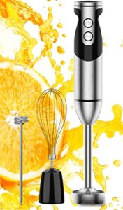 stainless steel titanium reinforced 3-in-1 immersion hand blender, powerful with 80% sharper blades, 12-speed corded blender, including whisk and milk frother (3-in 1 black)