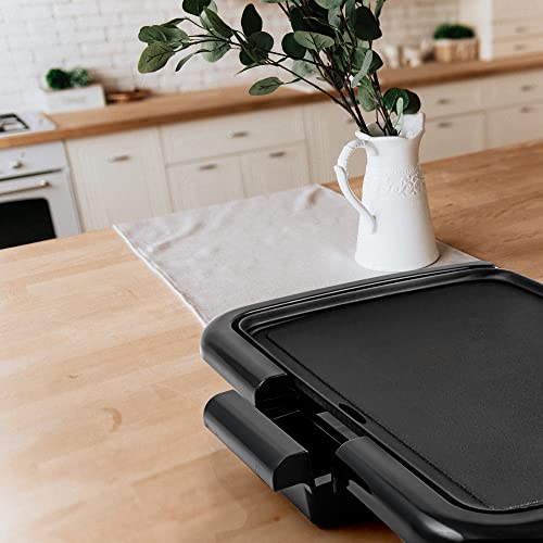 Ovente Electric Indoor Griddle 16 x 10 Inch with Easy Clean Non-Stick Plate and Removable Oil Drip Tray, 1200W Adjustable Temperature Control Perfect for Cooking Pancakes Burgers Eggs, Black GD1610B