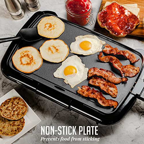 Ovente Electric Indoor Griddle 16 x 10 Inch with Easy Clean Non-Stick Plate and Removable Oil Drip Tray, 1200W Adjustable Temperature Control Perfect for Cooking Pancakes Burgers Eggs, Black GD1610B