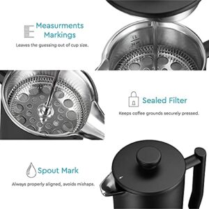 Large French Press Coffee Maker - French Press Stainless Steel - Insulated French Coffee Press, Metal French Press Large - 50oz 1.5L (Black)