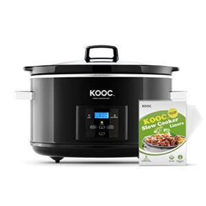 kooc 8.5-quart programmable slow cooker, larger than 8 quart, more practical than 10 quart, with digital countdown timer, free liners included for easy clean-up, upgraded ceramic pot, adjustable temp, nutrient loss reduction, black, oval…