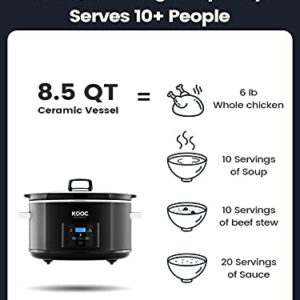 KOOC 8.5-Quart Programmable Slow Cooker, Larger than 8 Quart, More Practical than 10 Quart, with Digital Countdown Timer, Free Liners Included for Easy Clean-up, Upgraded Ceramic pot, Adjustable Temp, Nutrient Loss Reduction, Black, Oval…