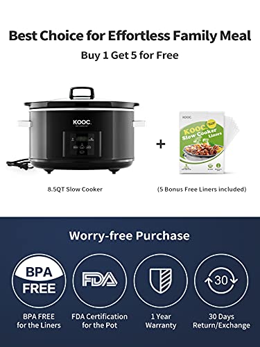 KOOC 8.5-Quart Programmable Slow Cooker, Larger than 8 Quart, More Practical than 10 Quart, with Digital Countdown Timer, Free Liners Included for Easy Clean-up, Upgraded Ceramic pot, Adjustable Temp, Nutrient Loss Reduction, Black, Oval…