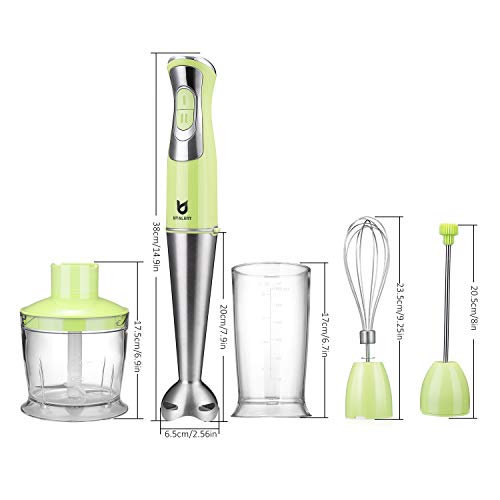 Immersion Hand Blender, UTALENT 5-in-1 8-Speed Stick Blender with 500ml Food Grinder, BPA-Free, 600ml Container,Milk Frother,Egg Whisk,Puree Infant Food, Smoothies, Sauces and Soups - Green