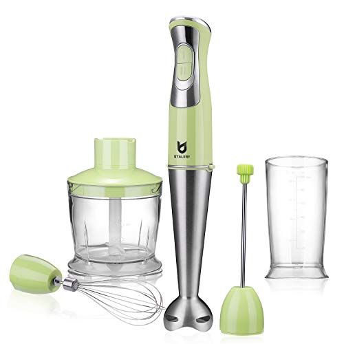 Immersion Hand Blender, UTALENT 5-in-1 8-Speed Stick Blender with 500ml Food Grinder, BPA-Free, 600ml Container,Milk Frother,Egg Whisk,Puree Infant Food, Smoothies, Sauces and Soups - Green