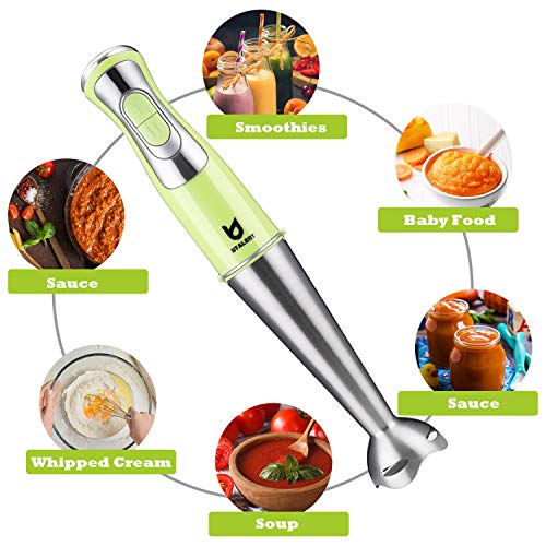 Immersion Hand Blender, UTALENT 5-in-1 8-Speed Stick Blender with 500ml Food Grinder, BPA-Free, 600ml Container,Milk Frother,Egg Whisk,Puree Infant Food, Smoothies, Sauces and Soups - Green