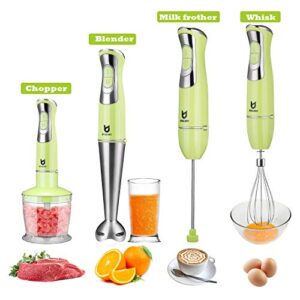 Immersion Hand Blender, UTALENT 5-in-1 8-Speed Stick Blender with 500ml Food Grinder, BPA-Free, 600ml Container,Milk Frother,Egg Whisk,Puree Infant Food, Smoothies, Sauces and Soups - Green