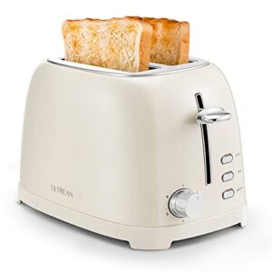 ultrean toaster 2 slice with extra-wide slot for toasting bagels, breads, waffles & more, stainless steel material with removable crumb tray, 6 browning settings