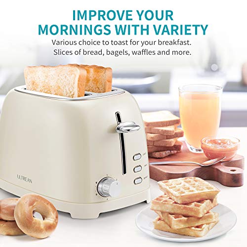 Ultrean Toaster 2 Slice with Extra-Wide Slot for Toasting Bagels, Breads, Waffles & More, Stainless Steel Material with Removable Crumb Tray, 6 Browning Settings