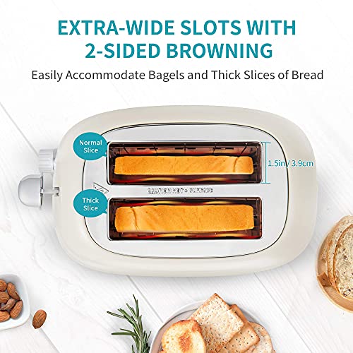 Ultrean Toaster 2 Slice with Extra-Wide Slot for Toasting Bagels, Breads, Waffles & More, Stainless Steel Material with Removable Crumb Tray, 6 Browning Settings