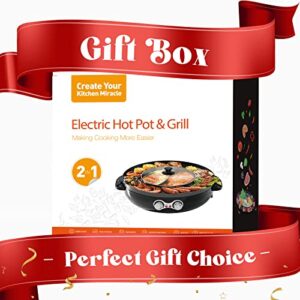 Hot Pot with Grill, 2000W 2 in 1 Electric Hot Pot Grill Cooker with Dual Temperature Control for 1-8 People, Multi-function Smokeless Shabu Korean BBQ Grill for Simmer, Boil, Fry, Roast (Black)