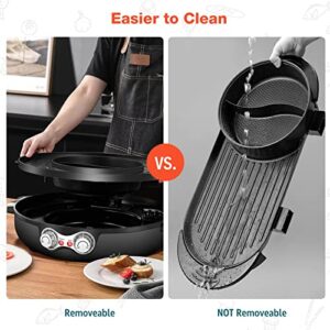 Hot Pot with Grill, 2000W 2 in 1 Electric Hot Pot Grill Cooker with Dual Temperature Control for 1-8 People, Multi-function Smokeless Shabu Korean BBQ Grill for Simmer, Boil, Fry, Roast (Black)