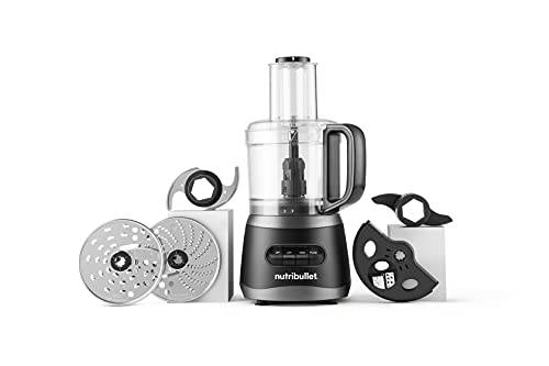 nutribullet NBP50100 Food Processor 450-Watts with 7-Cup Capacity and Stainless Steel Slice, Shred, Chop and Dough Attachments, Black