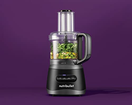 nutribullet NBP50100 Food Processor 450-Watts with 7-Cup Capacity and Stainless Steel Slice, Shred, Chop and Dough Attachments, Black