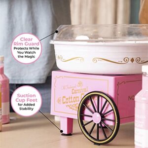 Nostalgia Cotton Candy Machine - Retro Cotton Candy Machine for Kids with 2 Reusable Cones, 1 Sugar Scoop, and 1 Extractor Head – Pink