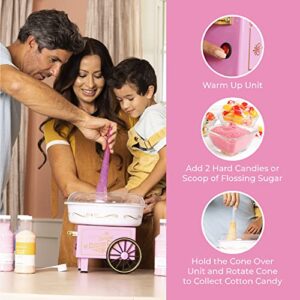 Nostalgia Cotton Candy Machine - Retro Cotton Candy Machine for Kids with 2 Reusable Cones, 1 Sugar Scoop, and 1 Extractor Head – Pink