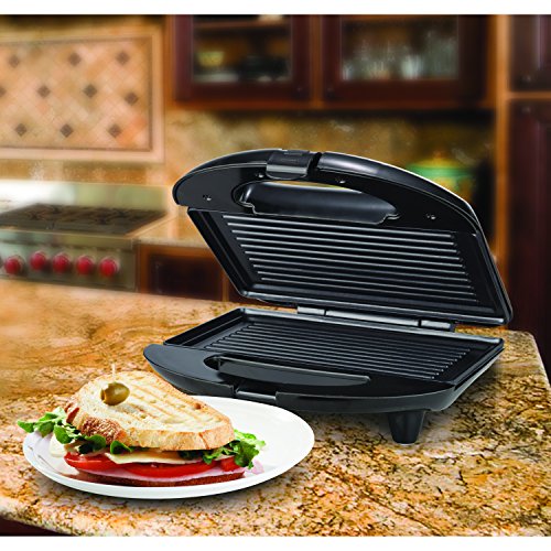 Brentwood Panini Press and Sandwich Maker Non-Stick, 9.75" x 9.75" x 3.75", Black