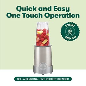 BELLA Personal Size Rocket Blender, Perfect for Smoothies, Shakes & Healthy Drinks, Easy Grinding, Chopping & Food Prep, 285 Watt Power Base, 12 Piece Blending Set, Stainless Steel