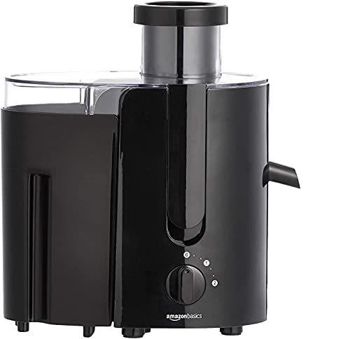 Amazon Basics Wide-Mouth, 2-Speed Centrifugal Juicer with Juice Jug and Pulp Container, Black