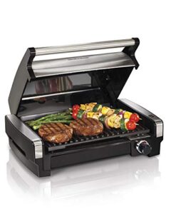 hamilton beach electric indoor searing grill with adjustable temperature control to 450f, removable nonstick grate, 118 sq. in. surface serves 6, stainless steel